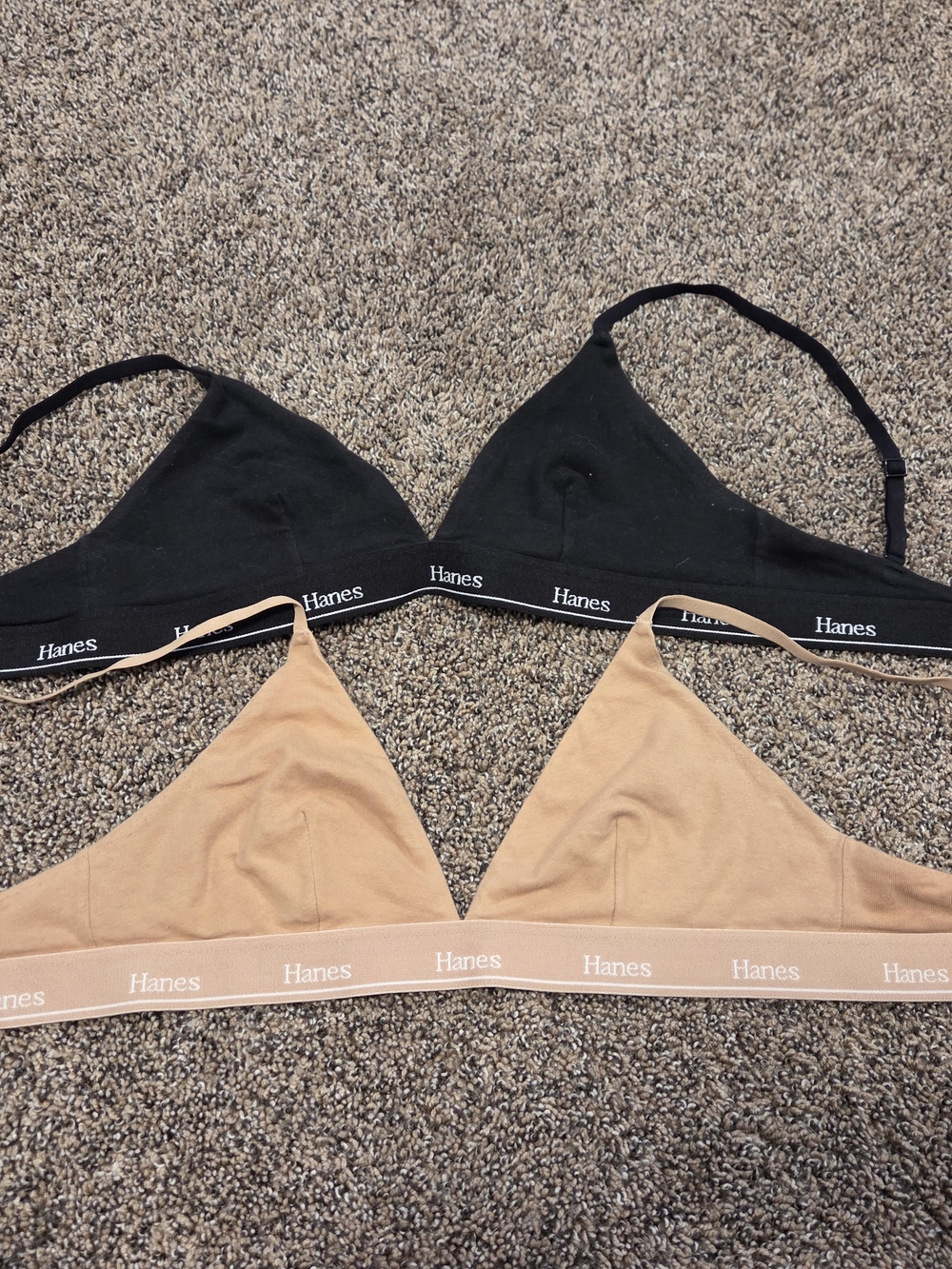 Ladies SMALL Hanes Soft Triangle Bralettes - Black & Nude (2 Pack)